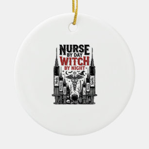 Nurse By Day Witch By Night Halloween Design_1 Ceramic Tree Decoration