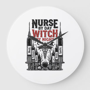 Nurse By Day Witch By Night Halloween Design_1 Large Clock