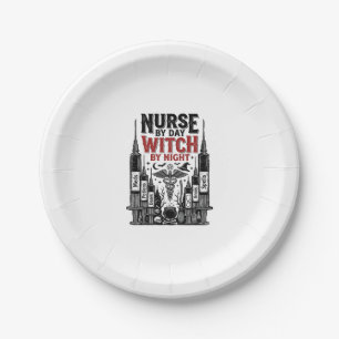 Nurse By Day Witch By Night Halloween Design_1 Paper Plate