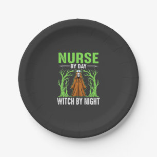 Nurse By Day Witch By Night Halloween Design_1 Paper Plate