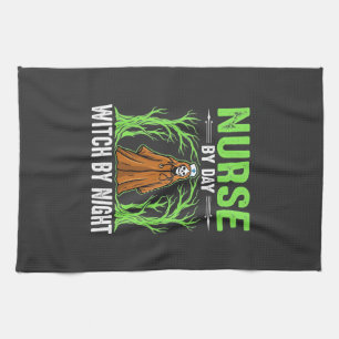Nurse By Day Witch By Night Halloween Design_1 Tea Towel