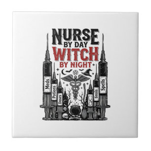 Nurse By Day Witch By Night Halloween Design_1 Tile