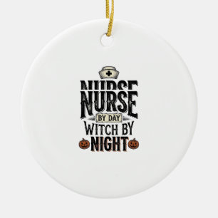 Nurse By Day Witch By Night Halloween Shirt Design Ceramic Tree Decoration