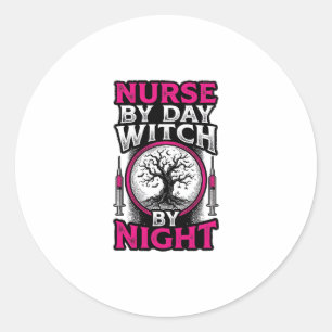 Nurse By Day Witch By Night Halloween Shirt Design Classic Round Sticker