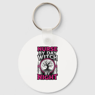 Nurse By Day Witch By Night Halloween Shirt Design Key Ring