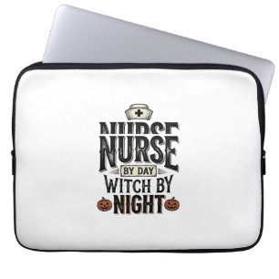Nurse By Day Witch By Night Halloween Shirt Design Laptop Sleeve