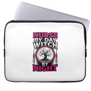 Nurse By Day Witch By Night Halloween Shirt Design Laptop Sleeve