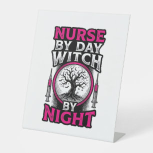 Nurse By Day Witch By Night Halloween Shirt Design Pedestal Sign