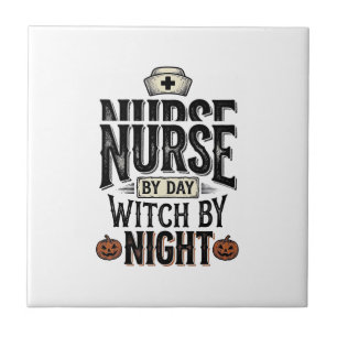 Nurse By Day Witch By Night Halloween Shirt Design Tile