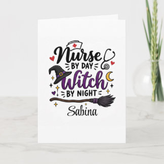 Nurse by Day Witch by Night Personalised Halloween Card