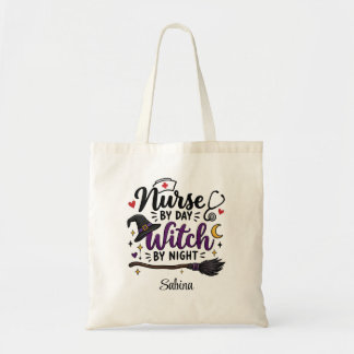 Nurse by Day Witch by Night Personalised Halloween Tote Bag