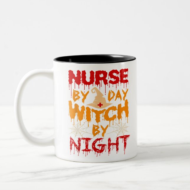 Nurse by Day Witch by Night Two-Tone Coffee Mug (Left)