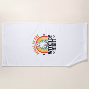 Nurse By Day Witch By Night Vintage Ghost Design_1 Beach Towel