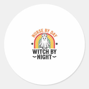 Nurse By Day Witch By Night Vintage Ghost Design_1 Classic Round Sticker