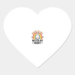 Nurse By Day Witch By Night Vintage Ghost Design_1 Heart Sticker