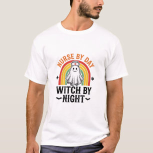 Nurse By Day Witch By Night Vintage Ghost Design_1 T-Shirt