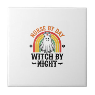 Nurse By Day Witch By Night Vintage Ghost Design_1 Tile