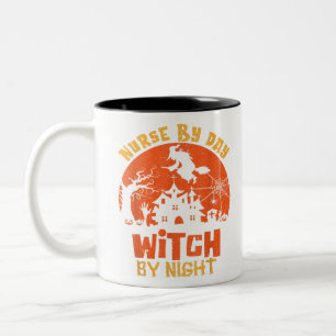 Nurse By Day Witch By Night Vintage Hallowee Two-Tone Coffee Mug