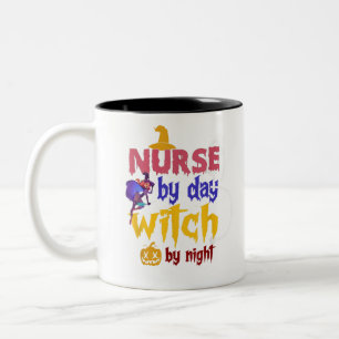 Nurse By Day Witch By Night Vintage Halloween Nurs Two-Tone Coffee Mug