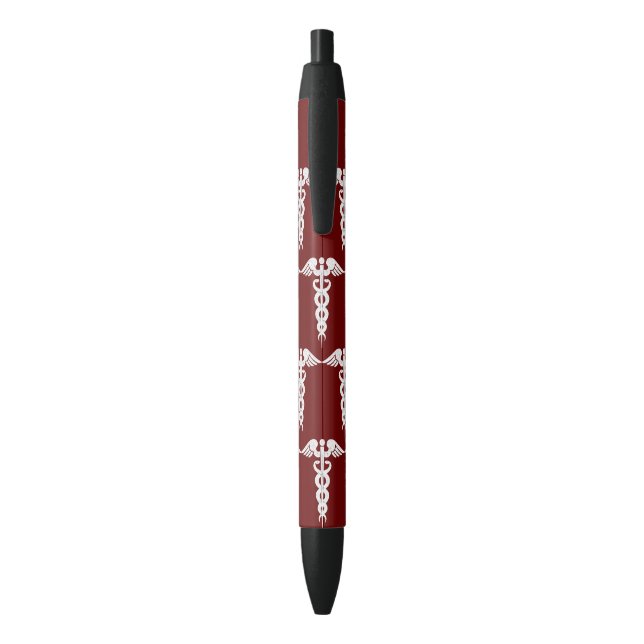 Nurse Caduceus Medical Symbol Pattern Stylish Black Ink Pen (Back (Vertical))