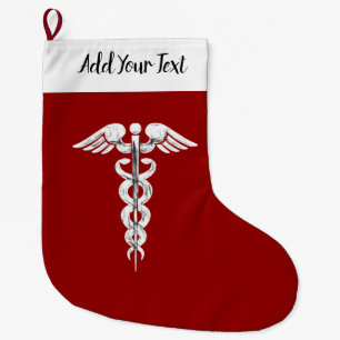 Nurse Caduceus Medical Symbol Red White Large Christmas Stocking