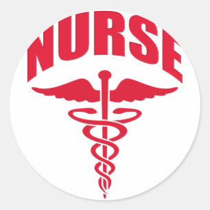 Nurse Caduceus Red Classic Round Sticker