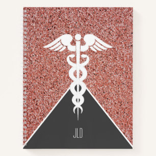 Nurse Caduceus Rose Gold Glitter Monogrammed Notebook
