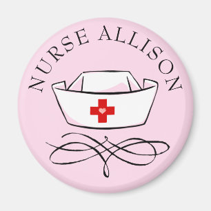 Nurse Cap Add Name Pink Magnet