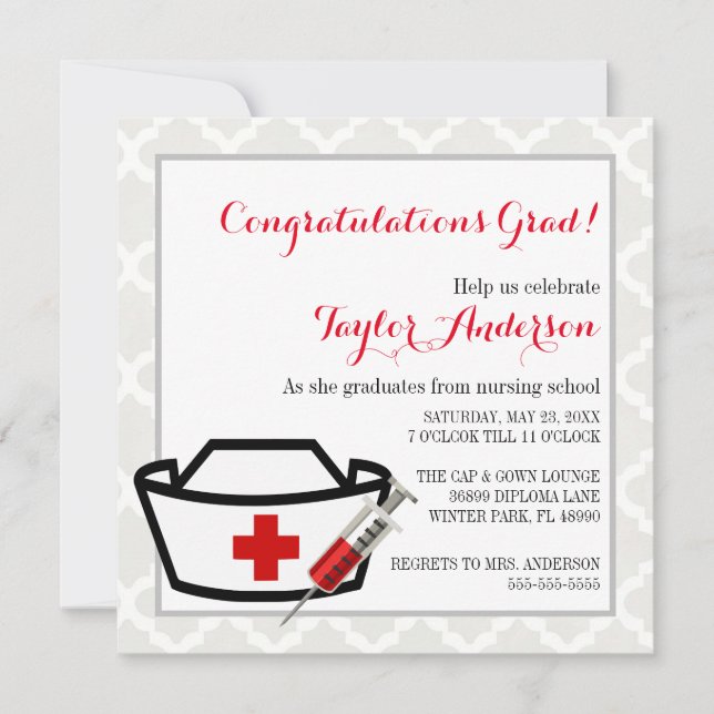 Nurse Cap  Nursing School Graduation Announcement (Front)