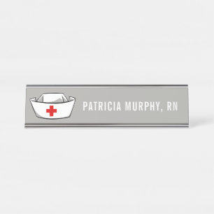 Nurse Cap RN Monogram Name Grey Desk Name Plate