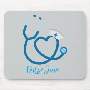 Nurse Cap Stethoscope Personalised Name Mouse Mat