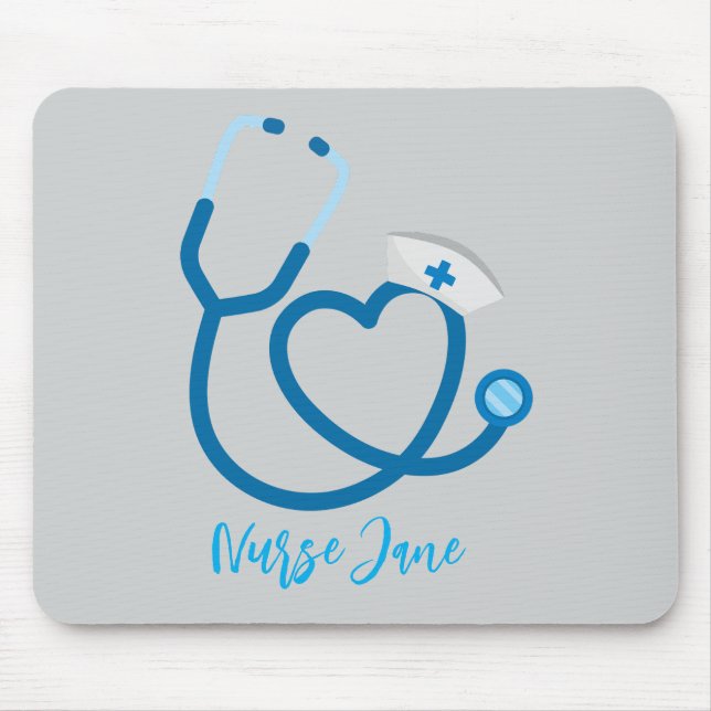 Nurse Cap Stethoscope Personalised Name Mouse Mat (Front)