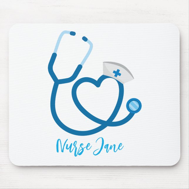 Nurse Cap Stethoscope Personalised Name Mouse Mat (Front)