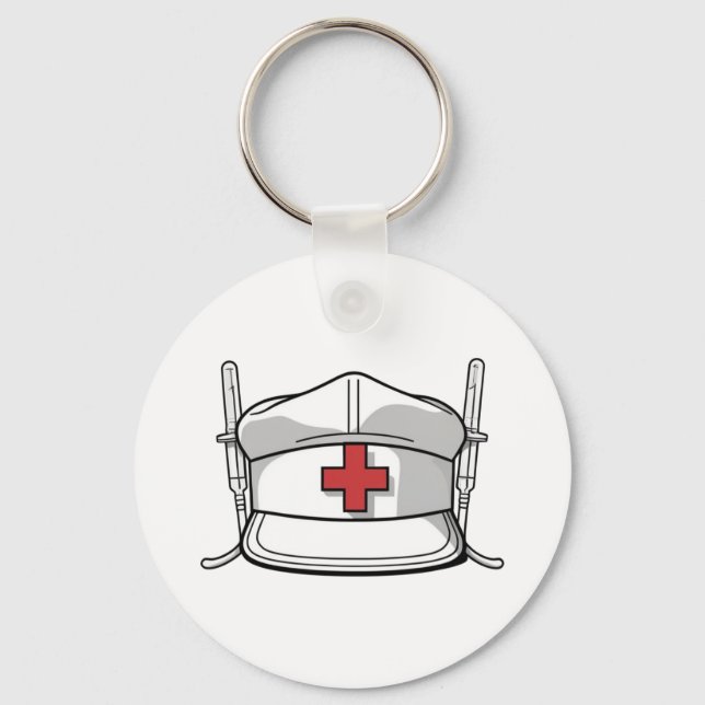 Nurse Cap with Red Cross and Medical Tools Design Key Ring (Front)