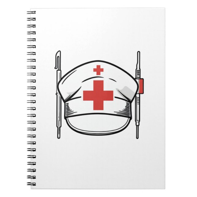 Nurse Cap with Red Cross and Medical Tools Design Notebook (Front)