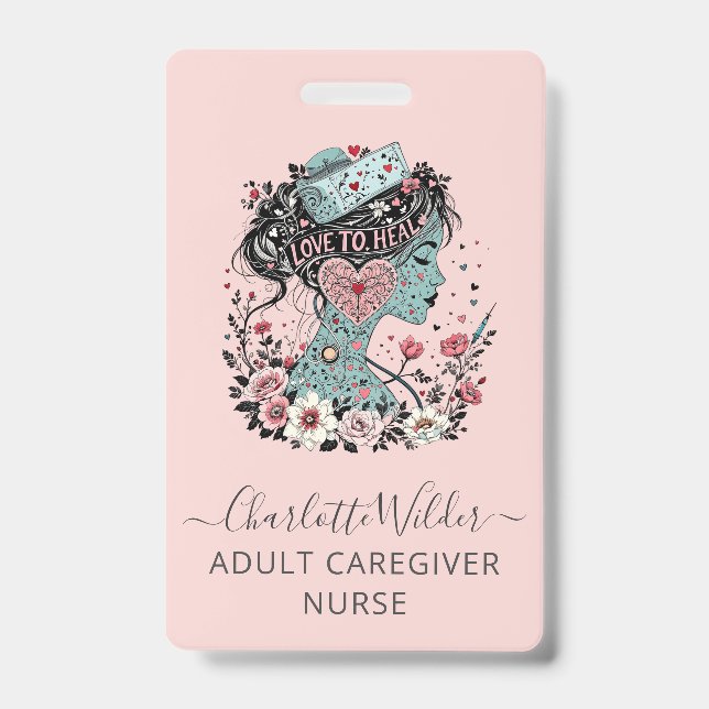 Nurse Caregiver Blush Pink ID Badge (Front)