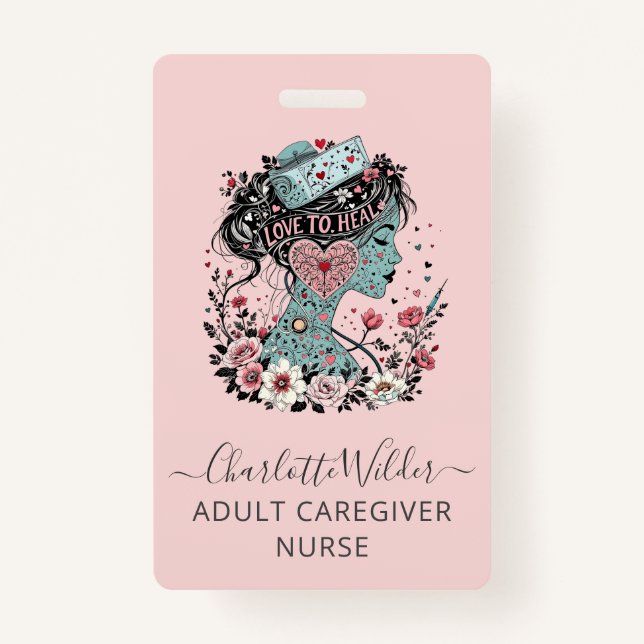 Nurse Caregiver Blush Pink ID Badge (Front)