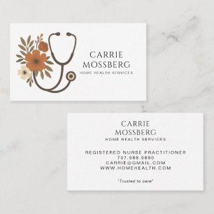 Nurse Caregiver Boho Floral Stethoscope  Business Card
