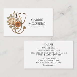 Nurse Caregiver Boho Floral Stethoscope  Business Card
