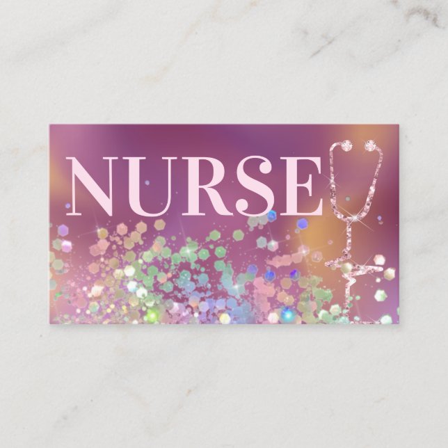 Nurse Caregiver Elegant Glitter Medical Purple Business Card (Front)