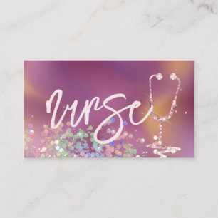 Nurse Caregiver Elegant Glitter Purple Medical Business Card