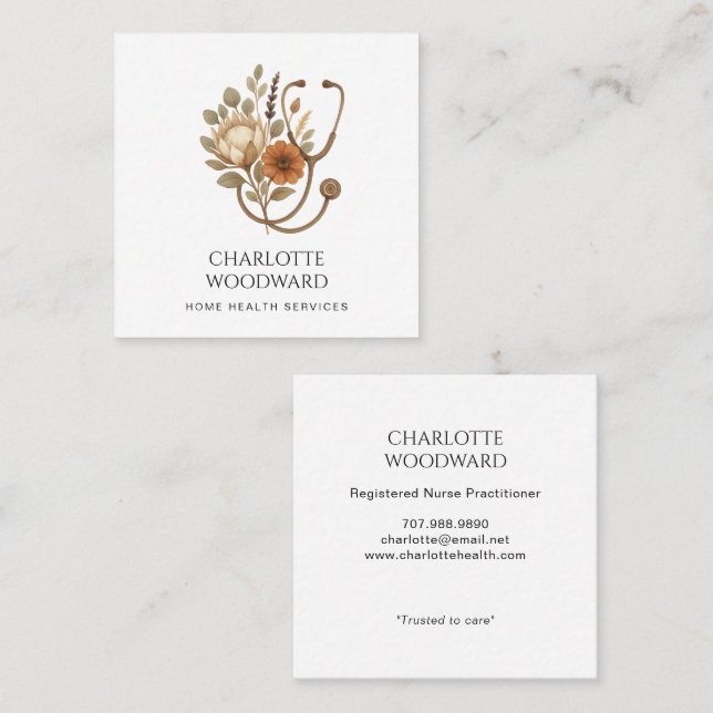 Nurse Caregiver Floral Stethoscope Business Card (Front/Back)