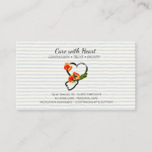 Nurse Caregiver Floral Stethoscope Business Card