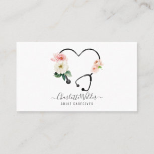 Nurse Caregiver Floral Stethoscope Business Card