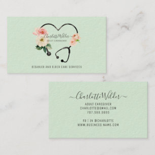 Nurse Caregiver Floral Stethoscope Business Card