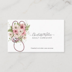 Nurse Caregiver Floral Stethoscope Business Card