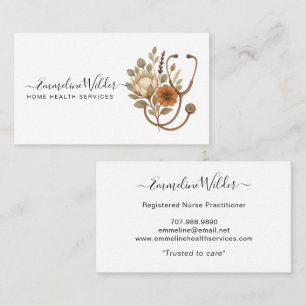 Nurse Caregiver Floral Stethoscope Business Card