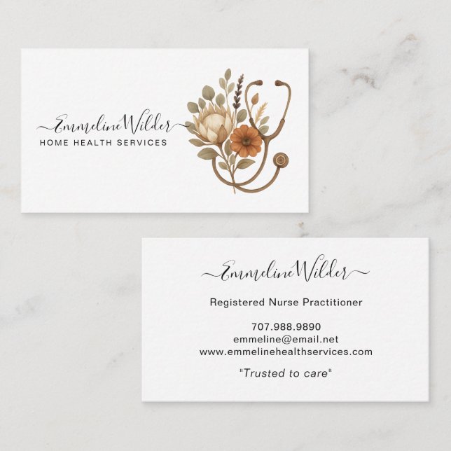 Nurse Caregiver Floral Stethoscope Business Card (Front/Back)