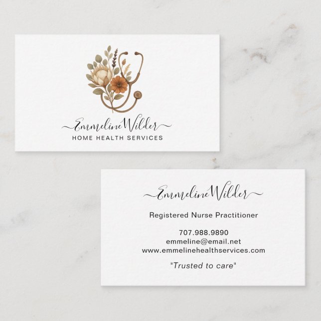 Nurse Caregiver Floral Stethoscope Business Card (Front/Back)