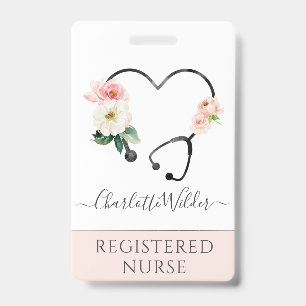 Nurse Caregiver Floral Stethoscope ID Badge